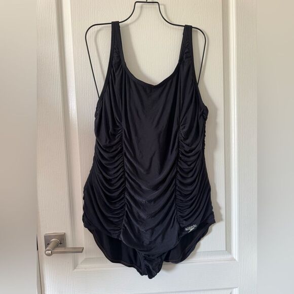 Speedo Black Ruched One Piece Swimsuit XXL - Picture 1 of 6